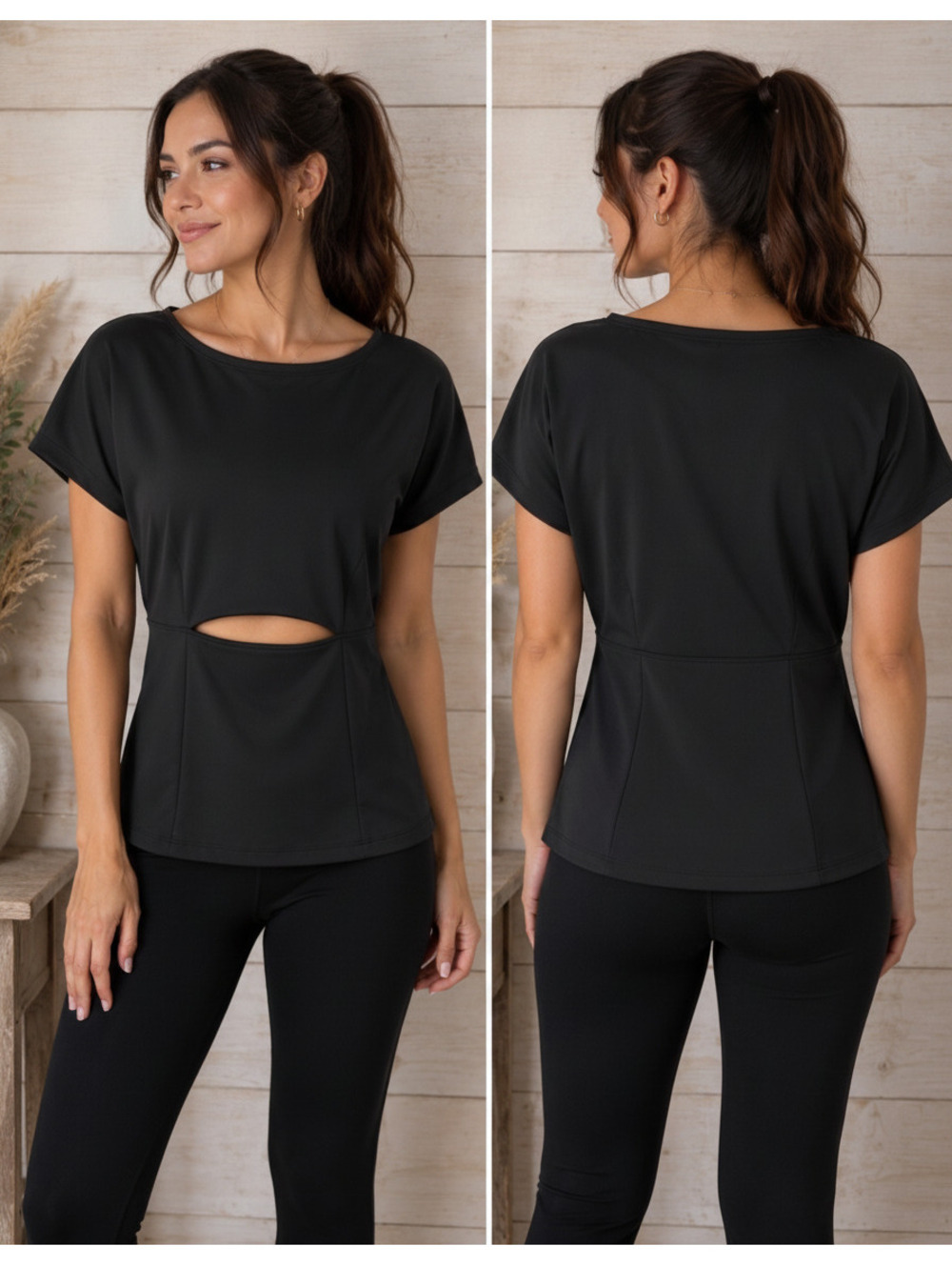 Girlfriend Collective Black Recycled Polyester Spandex Cutout Top Size Small